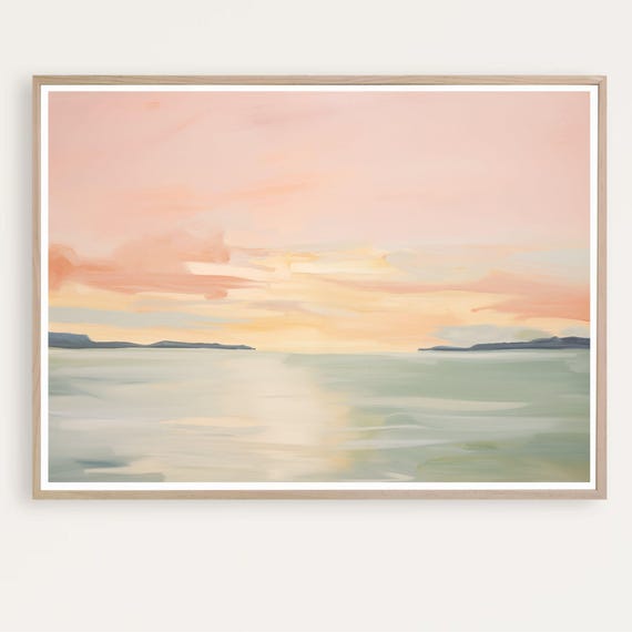 Abstract Coastal Sunset Print: Serene Ocean Landscape (Digital Download)