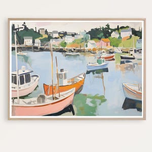 New England Malerei, Hafen Kunstdruck, Maine Wandkunst, Küstendruck, Strandhausdekor, digitaler Download