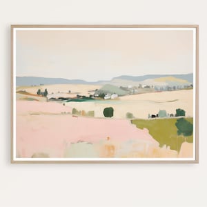 Pastel Landscape painting, France Landscape Print, Watercolor Abstract landscape, Pink Landscape Print, summer landscape, Digital Download