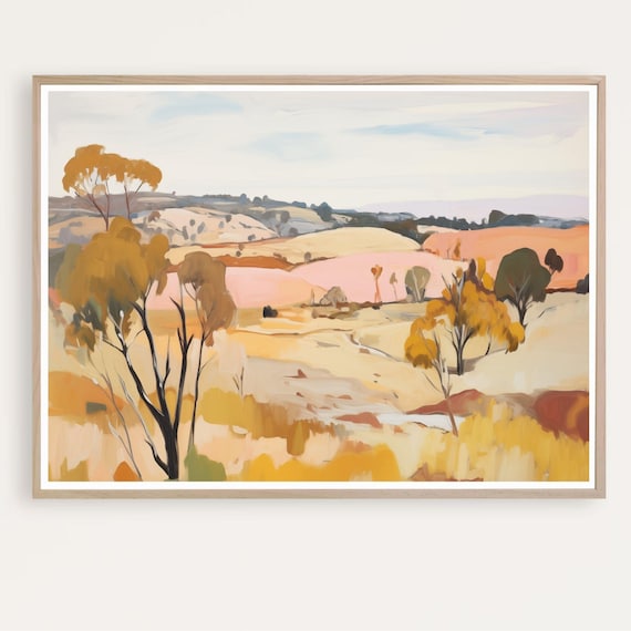 Abstract Australian Landscape Print, Watercolor countryside Painting, Digital Download