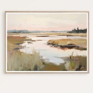 Landscape Marsh Print, Landscape Wall Art, Coastal Marsh Painting, Soft Coastal Landscape, Instant Download