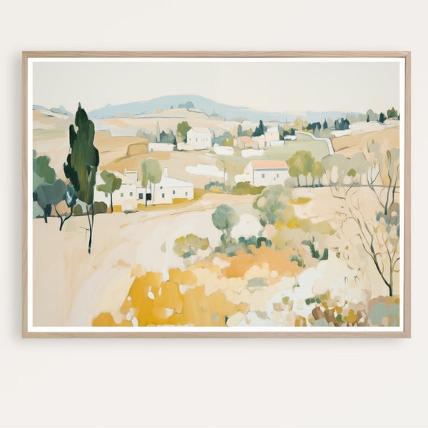 Impresión de paisaje italiano, pintura de la Toscana, paisaje de acuarela, arte mural italiano, pueblo de Umbría, descarga instantánea