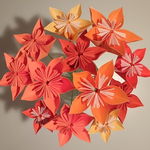 Origamibloemboeket: één dozijn, diverse maten, oranje tinten