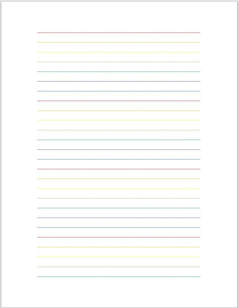 Line Colour Pdf Printable Lined Paper With Lines in Rainbow Colors - Instant Download ...