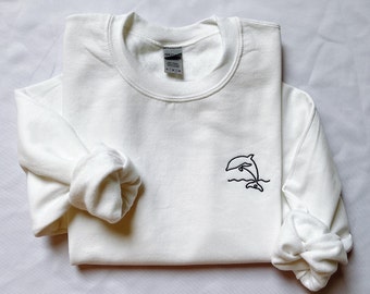 Dolphine Embroidered Unisex Sweatshirt Gift | Minimal One Stroke Line Art