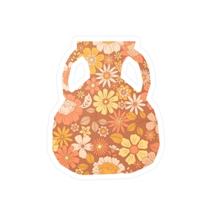 Floral Pottery Vinyl Sticker, Orange/Yellow: Laptop Stickers, Luggage Stickers, Adult Stickers, Water Bottle Stickers