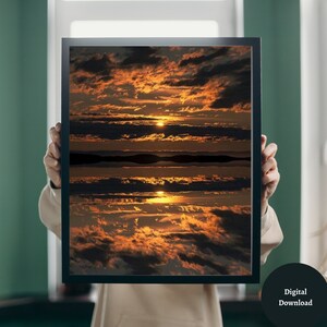 Mirrored Sunset Orange Skies Modern Art Bedroom or Living room Wall Art Décor Minimalist