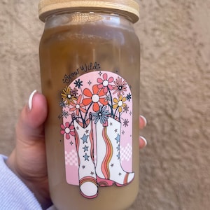 Grow wild glass cup // Iced Coffee Cup // Beer Can glass // Gifts for Her // Girly vibes  // Flowers  // Galentine’s gift // Valentine’s Day