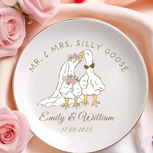 Engaged Ring Dish, Mr. Mrs Silly Goose Engagement Gift, Engagement Gift, Newly Engaged Jewelry Tray Just Engaged Gift Engagement Ring holder