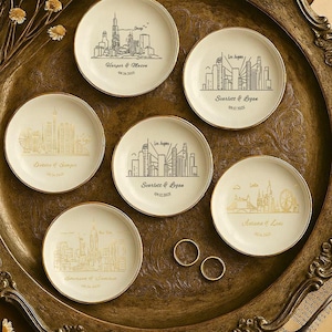 Landscape Ring Dish, City Ring Dish, Custom City Skyline Gift, City Attractions Trinket Dish, Couple Gift, Personalized City Jewelry Ring