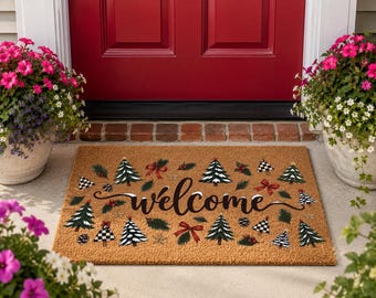 Christmas Welcome Doormat, Festive Holiday Front Door Mat, Vintage Christmas Porch Decor, Rustic Winter Entryway Rug, Seasonal Home Decor