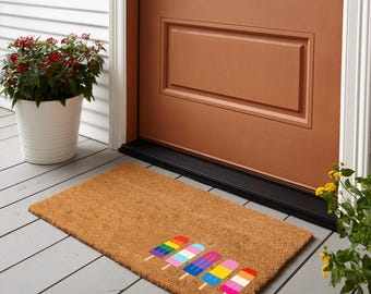 Gay Ice Cream Pride Doormat, LGBTQ Rainbow Welcome Mat, Queer Pride Month Door Rug, Funny Gay Gift, Inclusive Front Door Decor