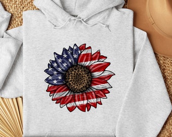 America Sunflower Hoodie, USA Flag Flower Hoodie, Gift For American, 4th Of July Flag Graphic Hoodie, Freedom Hoodie, Independence Hoodie