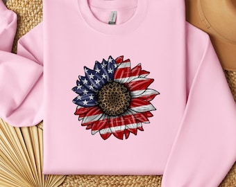 America Sunflower Sweatshirt, USA Flag Flower Sweatshirt, Gift For American, 4th Of July Flag Graphic Sweatshirt, Freedom Sweatshirt