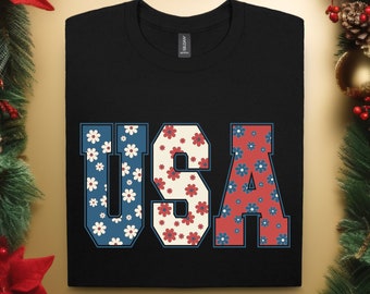 Floral USA 4th Of July Shirt, Forth of July  Shirt, Independence Day Tee, Funny 4th July Shirt, America Shirt