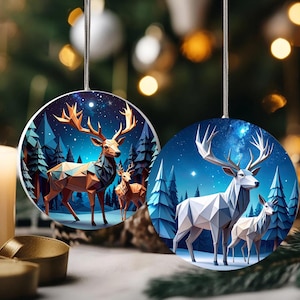 Christmas Ornament, Christmas Decoration, Holiday Gift Idea, Reindeer Round Ceramic, Gift Exchange, Gift Idea, Santa Claus, Winter Ornament