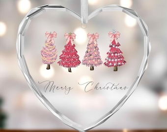 Merry Xmas Pink Trees Ornament, Cute Pink Christmas Tree Decoration, Blush Holiday Keepsake, Pastel Xmas Ornament Gift for New Houses