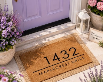 Personalized Address Doormat, Custom House Number Door Mat, Family Name Welcome Mat, Modern Front Porch Decor, New Home Housewarming Gift
