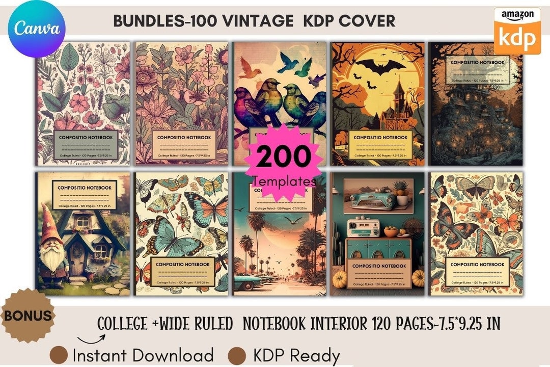 Vintage KDP Book Cover Template Bundle Amazon Kindle Book Covers Etsy