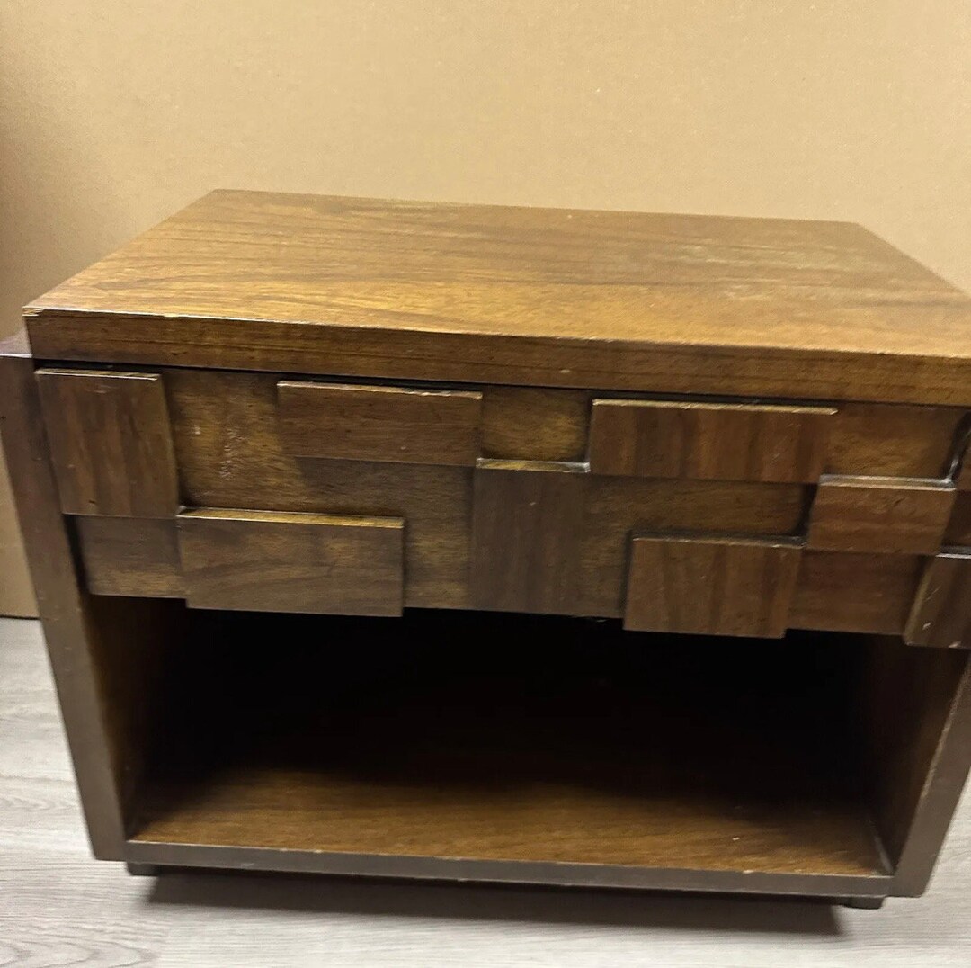 1970s Brutalist Lane Furniture Mosaic Bedside Table Nightstand Etsy