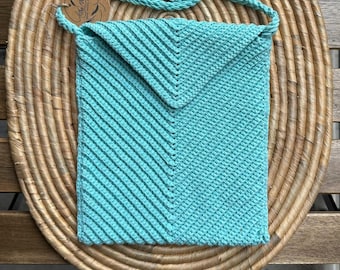 Handmade Crochet Cotton Shoulder Bag: Blue Boho Knit Purse