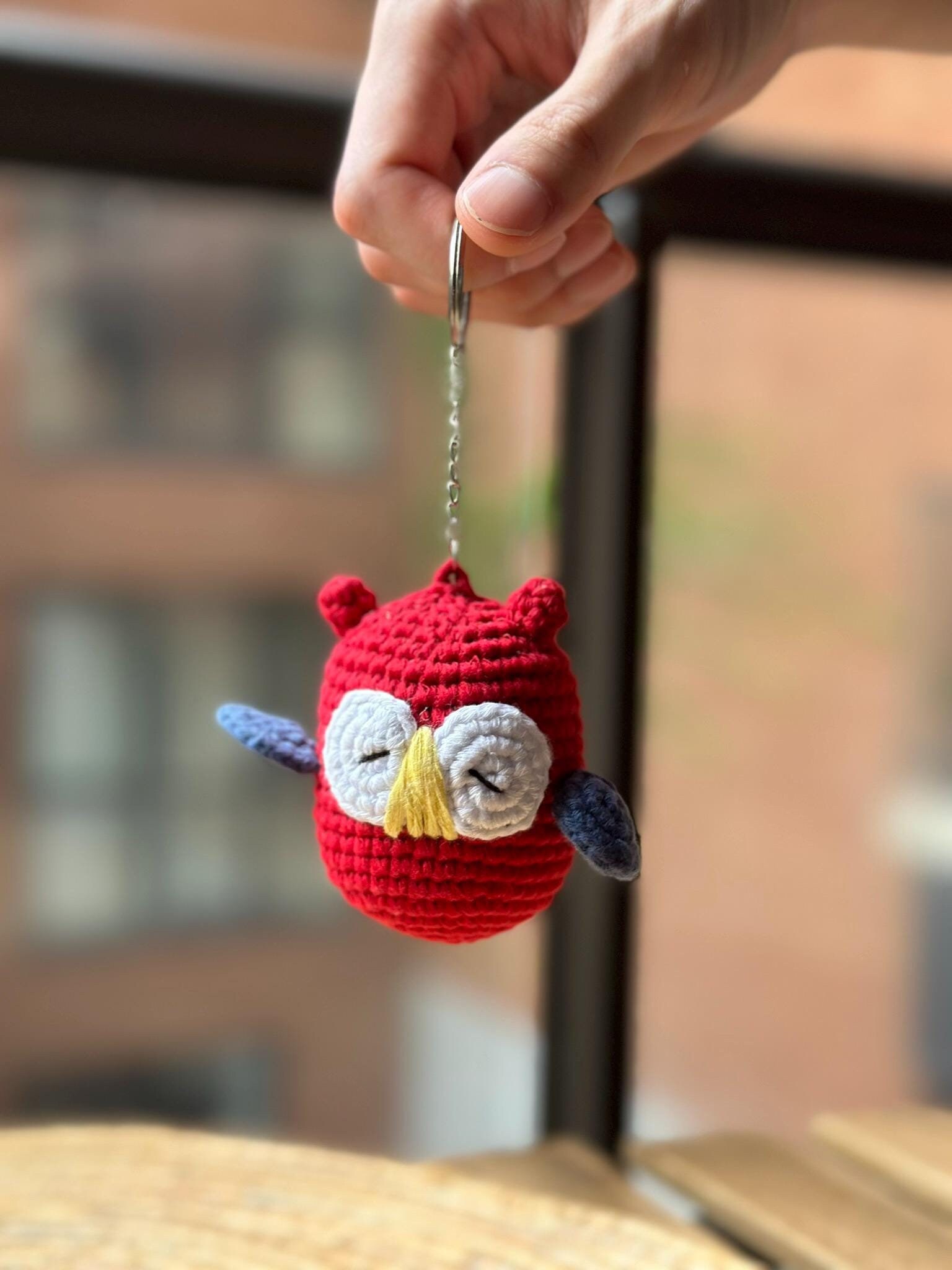 Handmade Owl Cotton Yarn Keychain, Crochet Figured Keychain, Handmade Boho Keyring, Cute Gift Idea