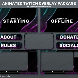 Animated Black Geometric Wave Twitch Stream Overlay Package