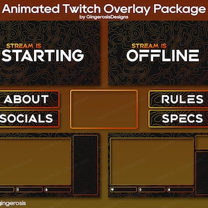 Animated Orange Topographic Twitch Stream Overlay Package