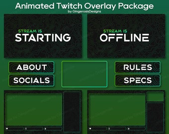 Animated Green Topographic Twitch Stream Overlay Package