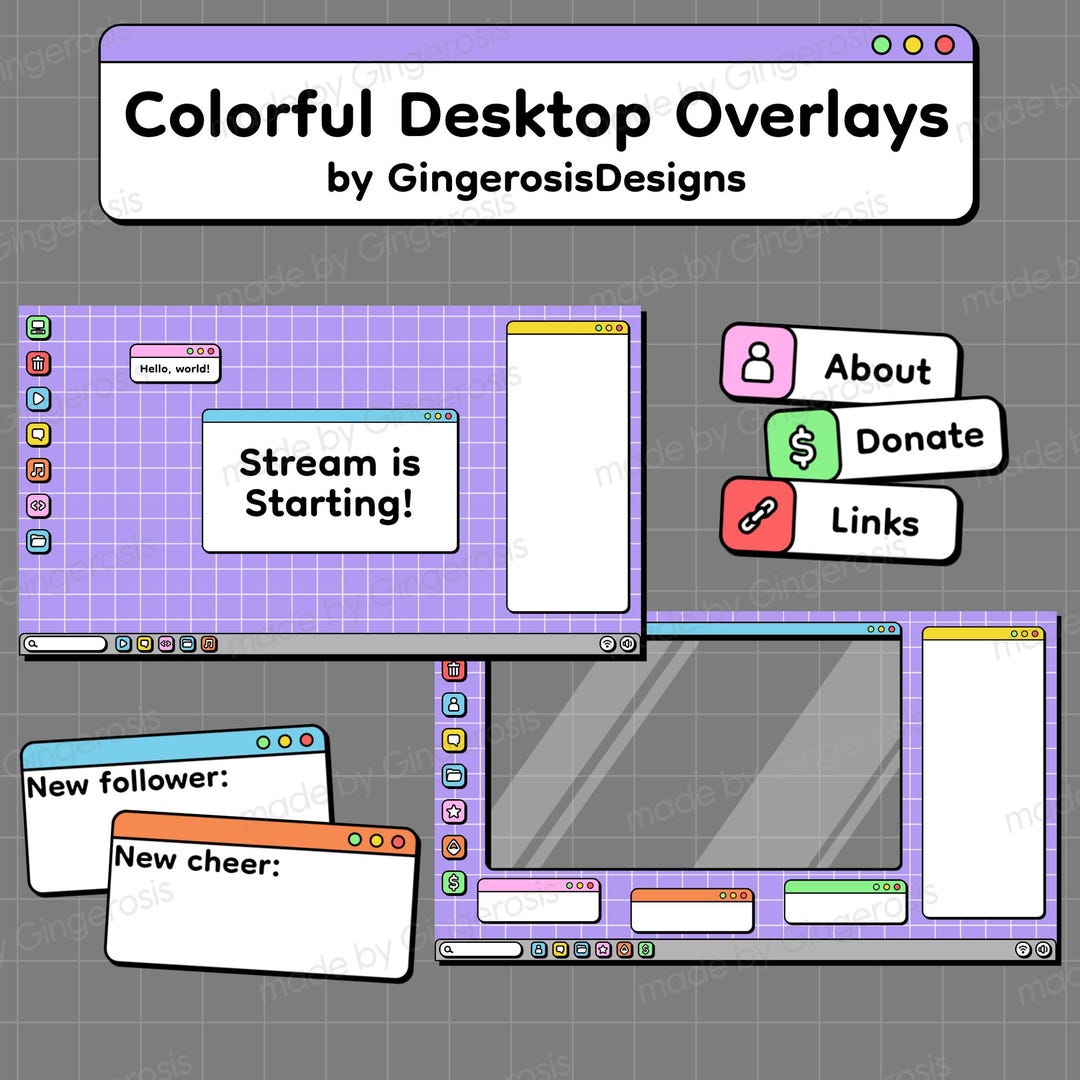 Electron Desktop Overlay Purple Desktop Stream Overlay Pack | Cute Neobrutalism Style | Twitch ...