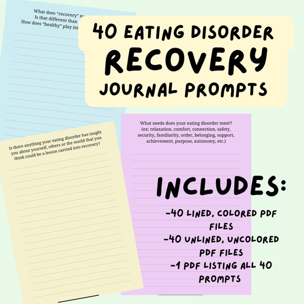 Eating Disorder Recovery Journal Prompts Digital Download, PDF Files / Anorexia, Bulimia, Disordered Eating Recovery Journaling, Self Care