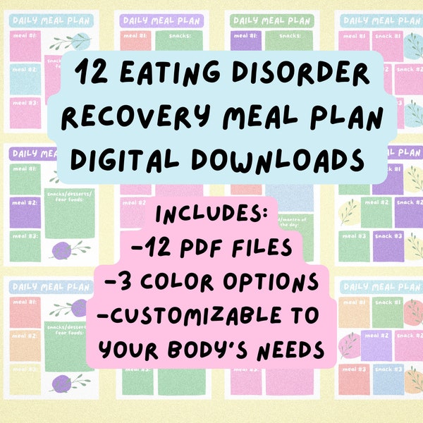 Daily Eating Disorder Recovery Meal Planner Digital Download / Menu Planning / ED, Anorexia, Bulimia, ARFID Recovery / Nutrition Planner