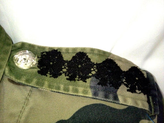 Stylish Bling Military Black Embroidered Flowers … - image 7