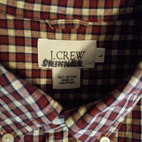 J Crew Flannel Checkered Red White Long Sleeve Bu… - image 4
