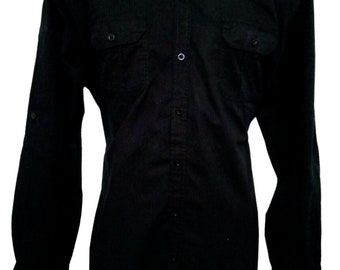 Alexander Julian Colours Long Sleeve Epaulettes Classic Black Button Shirt Sz XL