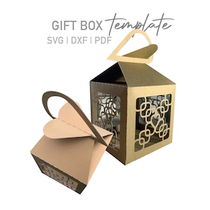 Gift Box SVG Template with Heart Motife, DXF, Printable PDF