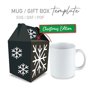 Modèle de boîte à mugs Noël, svg, dxf, pdf imprimable