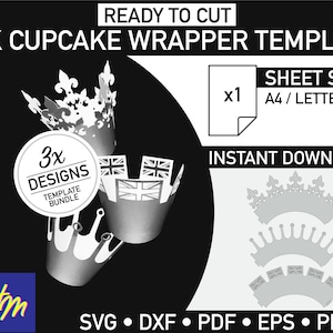 Plantilla SVG de envoltorio de cupcakes de Gran Bretaña para Cricut