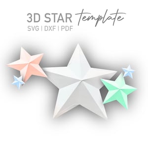 Plantilla SVG de estrella 3D de 5 puntas para arte en papel, Silhouette DXF y PDF imprimible