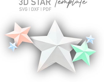 5 Point 3D Star SVG Template Paper Art, Silhouette DXF and printable PDF