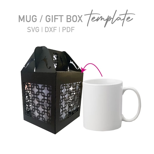 Modèle de tasse ou de boîte-cadeau SVG DXF PDF imprimable pour Cricut ou Silhouette