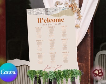 Rustieke herfst bruiloft zitplaatsen grafiek sjabloon | Aangepaste Canva-download | Afdrukbaar bruiloftsteken