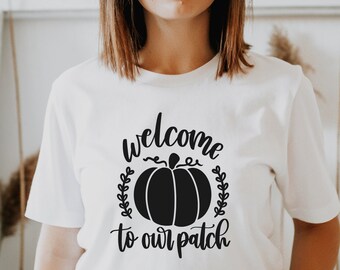 Welcome to Our Patch Shirt: Unisex Halloween Pumpkin Tee