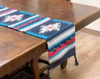 10" Handwoven Wool Southwestern Table Runner – Vibrant Colors, 10x80
