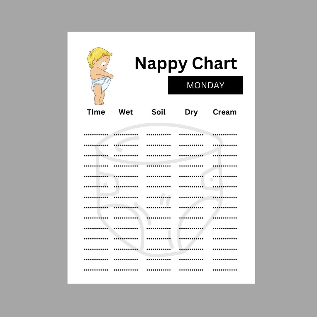 Baby Nappy Chart Nappy Chart Nappy Record Chart Nappy - Etsy