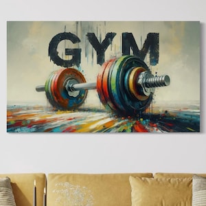 Deadlift Dumbbell Wall Art, Modern Gym Canvas Print, Fitness and Lifting Weights Decor for Gym, Home, Office, Man Cave, Motivational Artwork