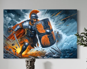 Original Roman Centurion Oil Painting: Brave Warrior Art