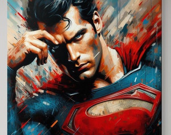 Człowiek ze stali, wydruk na płótnie: nowoczesna sztuka ścienna z superbohaterem