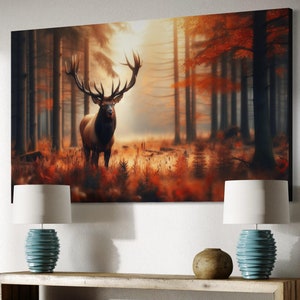 DEER CANVAS PRINT &quot;Deer in the Autumn&quot; Wildlife Home Decor, Tranquil Fall Forest Artwork, Nature Inspired and Rustic Cabin/Cottage Wall Art