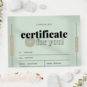 Sage Green Modern Gift Certificate Editable Template